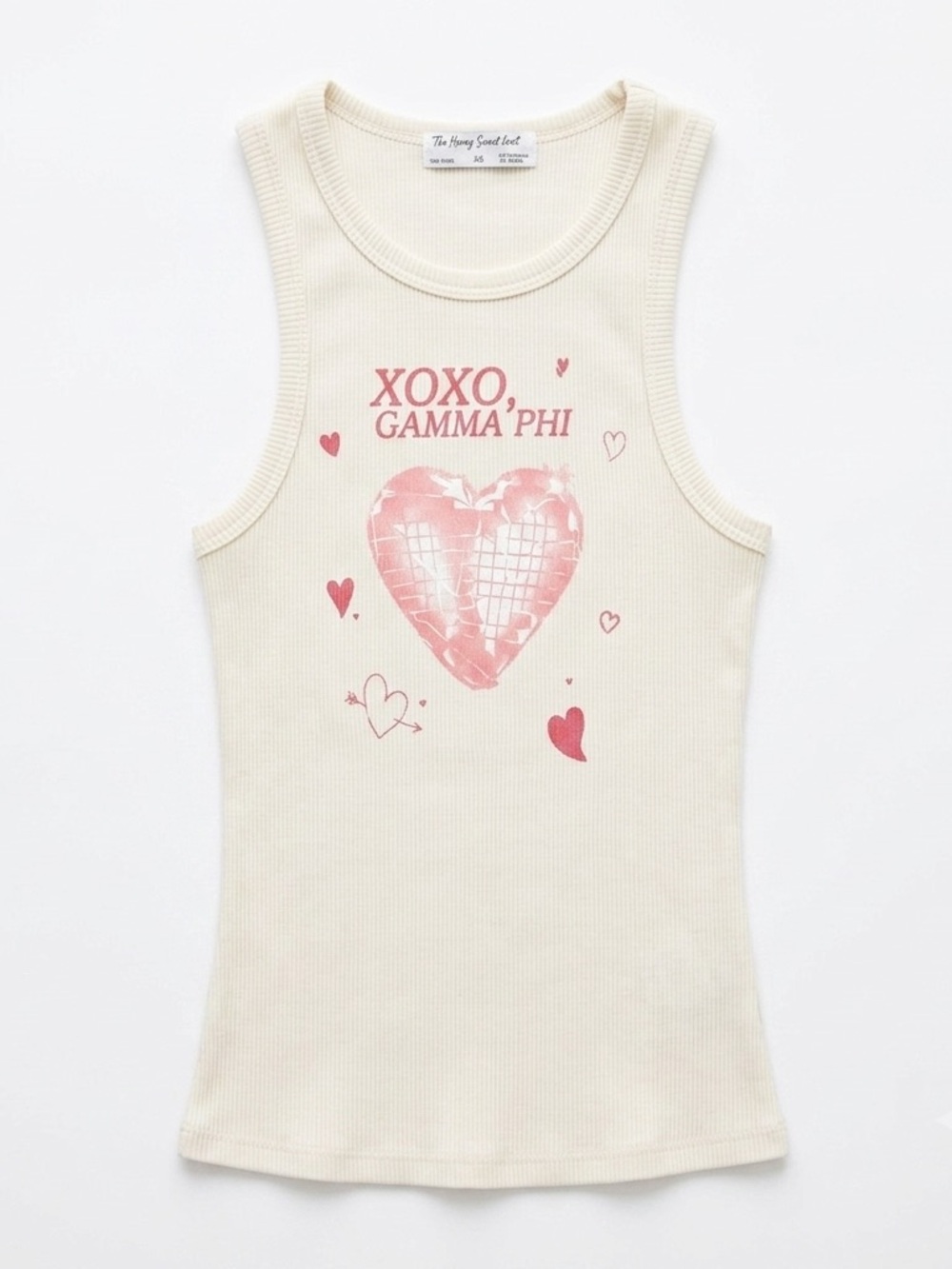 Gamma Phi Beta  GPhi Sorority Cream and Pink Tank Top size xs